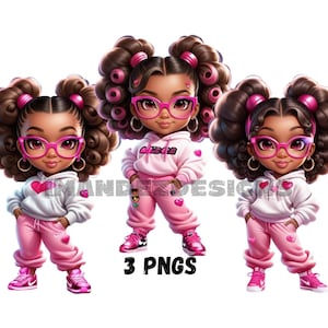 Chibi Doll Clipart, Black Girl Clipart, fashionable woman clipart posing in sweats, instant download, digital download, black girl png
