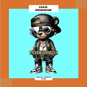 Mode-Teddybär png, Streetstyle-Plüsch, digitaler Download Bär, druckbarer Teddybär, Teddybärillustration, digitaler Teddybär png