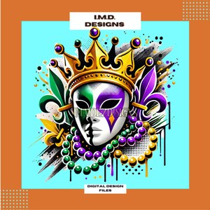 Mardi Gras t shirt sublimation or dtf clipart, Mardi gras mask clipart, stylish urban design, trendy beads graphics, digital download design