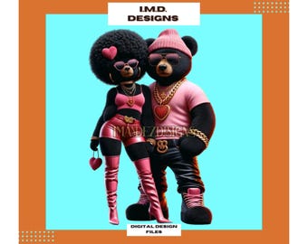 Valentine Teddy Bear Couple PNG, Digital Art Download