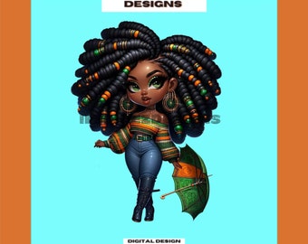 St. Patrick Chibi Girl PNG, African American Clipart (Digital Download)