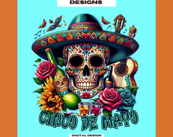 Cinco De Mayo Skull PNG: Mexican Fiesta Clipart (Digital Download)