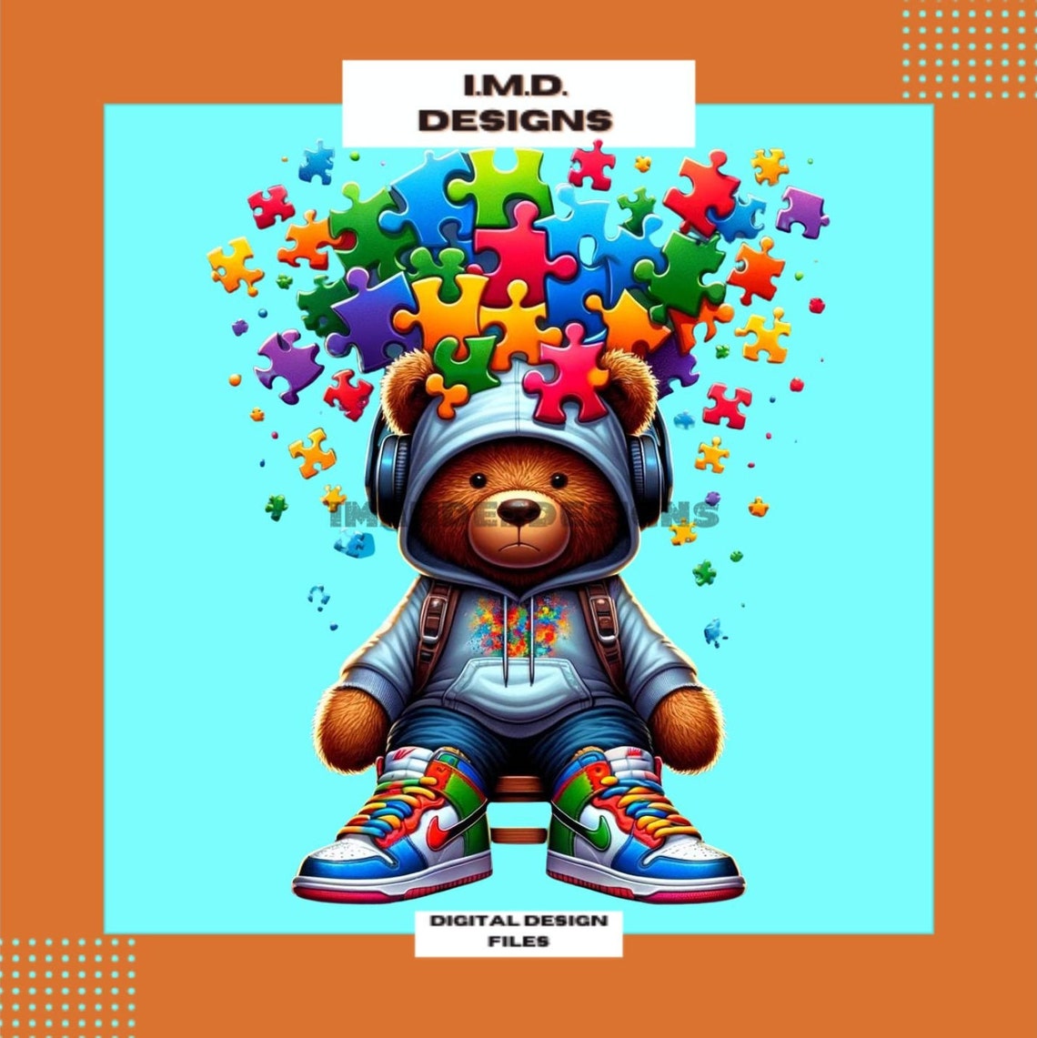 Autistic Puzzle Design, Printable Autism Art, Autism Support Digital ...