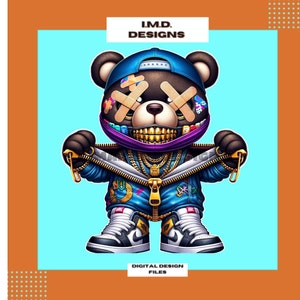 Städtischer Teddybär png, Streetstyle-Plüsch, Bär, digitaler Download Bär, Modeteddybär, Teddybärillustration, digitaler Teddybär png