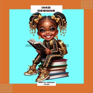 Clipart de chica chibi étnica: Ilustración de personaje escolar (Descarga digital PNG)