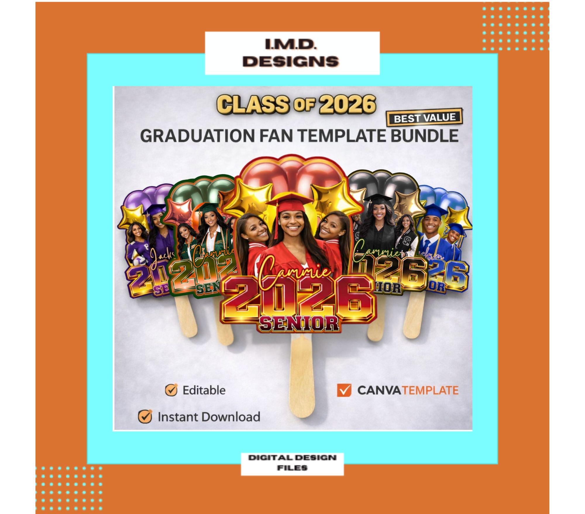 Grad Fan Bundle Template Canva, Senior 2026, Editable Graduation Fan - Etsy