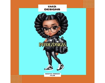 Chibi African American Woman PNG: Fashionable Clipart (Digital Download)