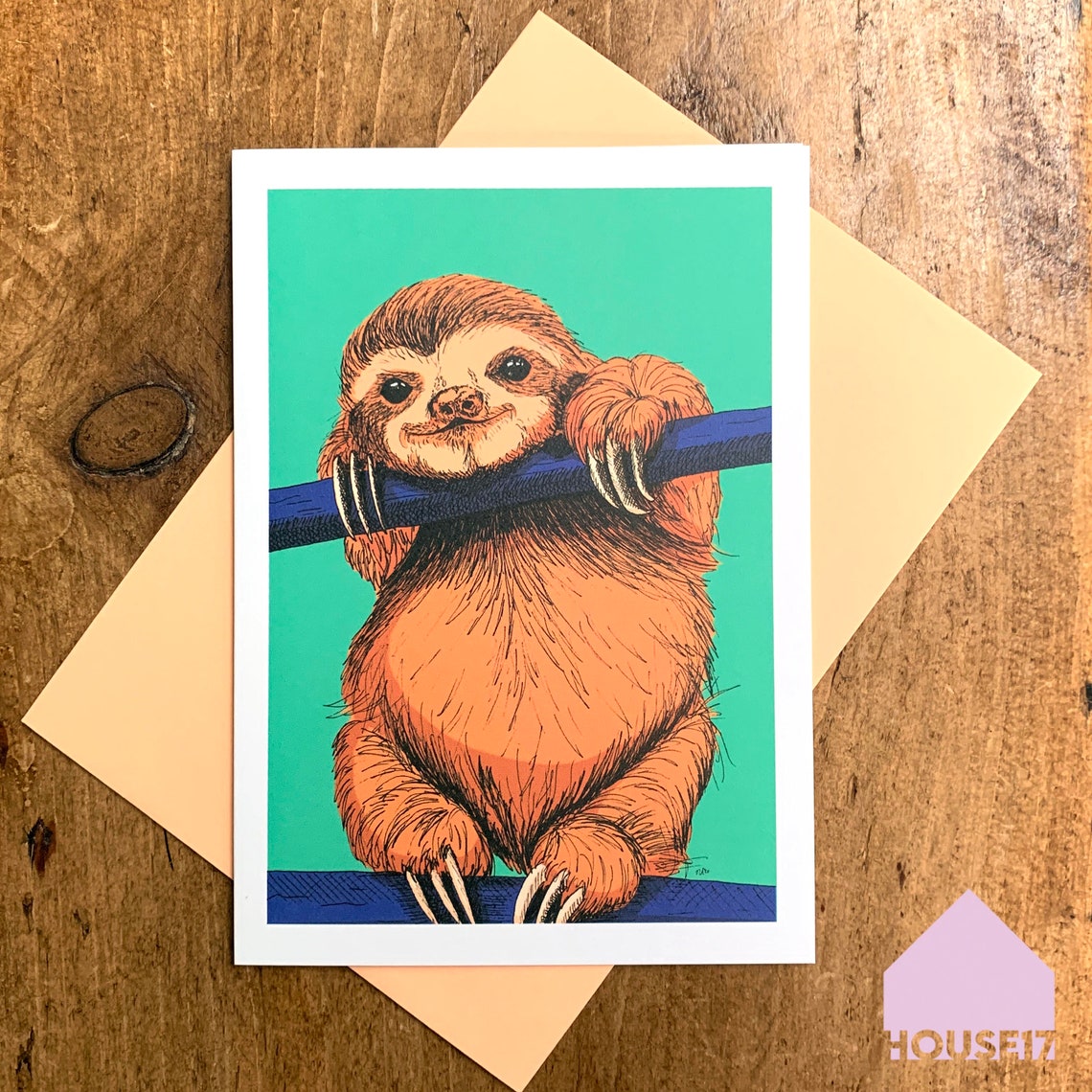Faultier Karte / Bunte Grußkarte / MiniDruck / Tier Kunstdruck - Etsy.de