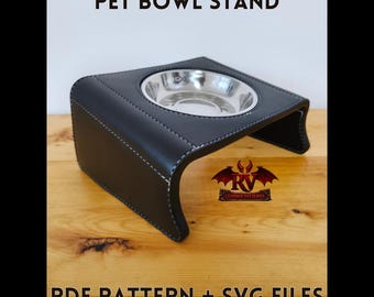 The Warden Pet Bowl Stand – Elevated Cat Bowl Leather PDF & SVG Files Pattern + Tutorial Video – Raised Tilted Cat Feeder DIY