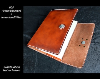 Leather Book Cover Pattern PDF + Tutorial Video | Notebook Journal Phone Cover Template | DIY