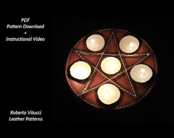Leather Pentagram Candle Holder Pattern PDF + Tutorial Video | Gothic / Witchcraft Decor DIY