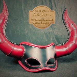 Leather Demon Mask with Horns Multi Size Pattern + Instructional Video