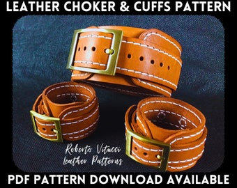 Multi-Size Leather Choker & Cuffs Pattern - DIY PDF Template for Leather Crafting + Tutorial Video