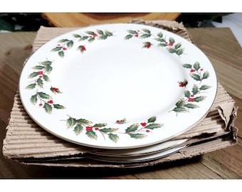 Platos de postre Holly Berry de porcelana con borde de oro de 22 quilates FL Mketplace Entertaining