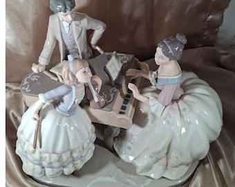Large Stunning Ceramic Musical Piano Recital Figurine Trio Player Girl Boy