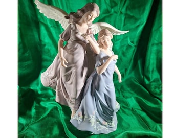 Vintage Porcelain Angel Figurine Two Angels in Lavender and Blue Gowns 10 Inch