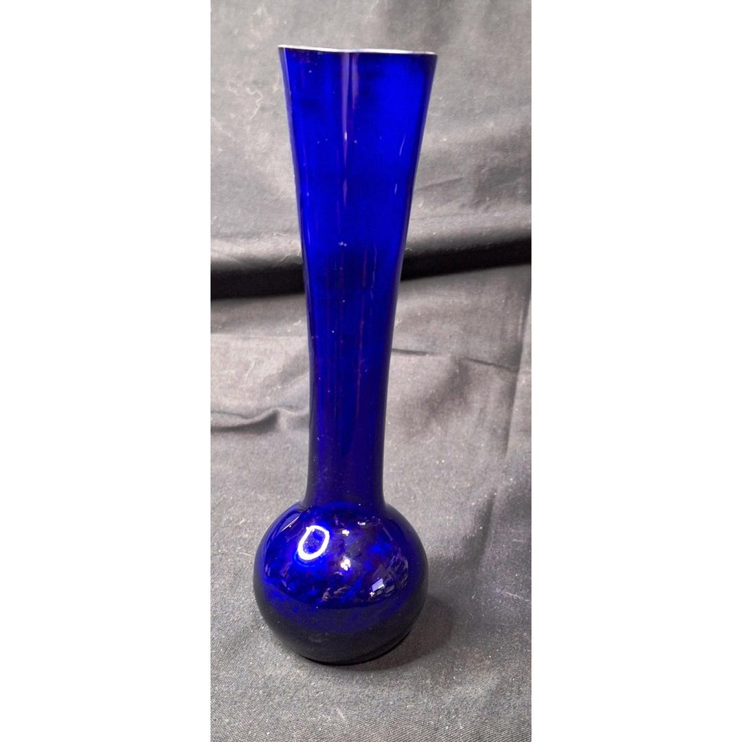 Vintage Cobalt Blue Glass Bud Vase 7 Inch Mid Century Modern Bulbous ...