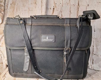 Vintage London Fog Black Canvas Briefcase Laptop Travel Office Work Bag 19"x15"