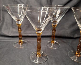 Set of 4 La DoubleJ Amber Bamboo Stem Martini Glasses Made in Italy 8.75" Tall