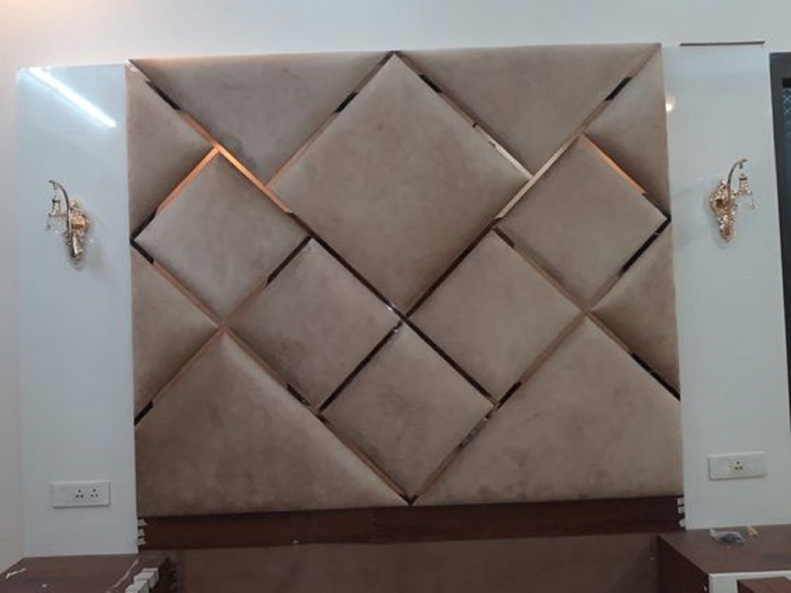 Luxury Upholstered Velvet Wall Panels With Gold Lines Etsy UK