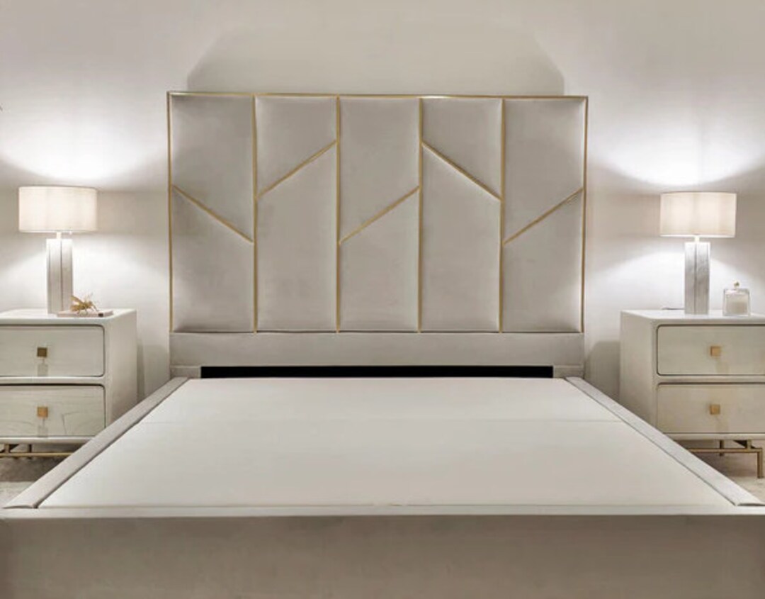 Luxury Upholstered Velvet Wall Panels With Gold Lines, Headboard Panels