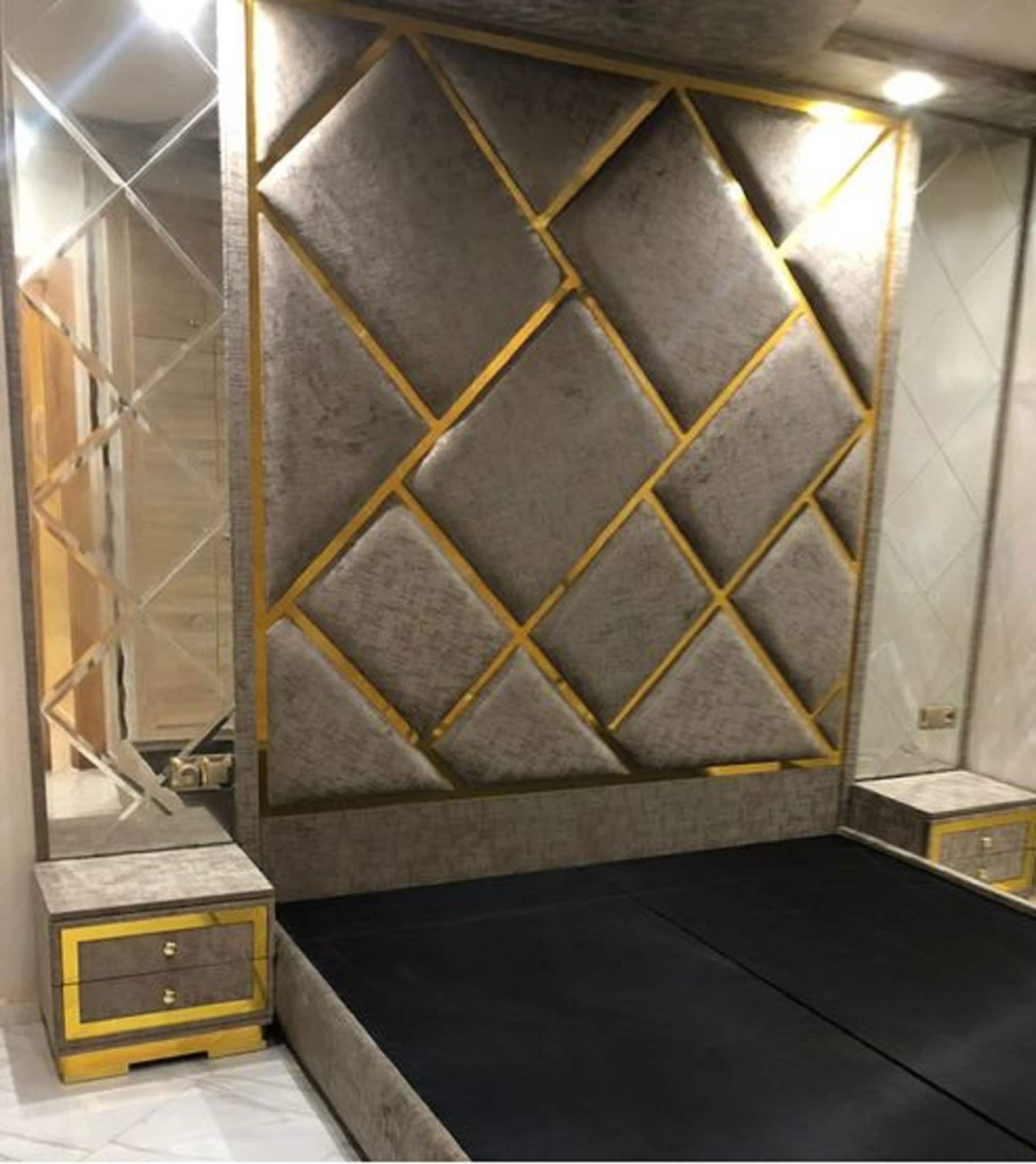 Luxury Upholstered Velvet Wall Panels With Gold Lines Etsy UK