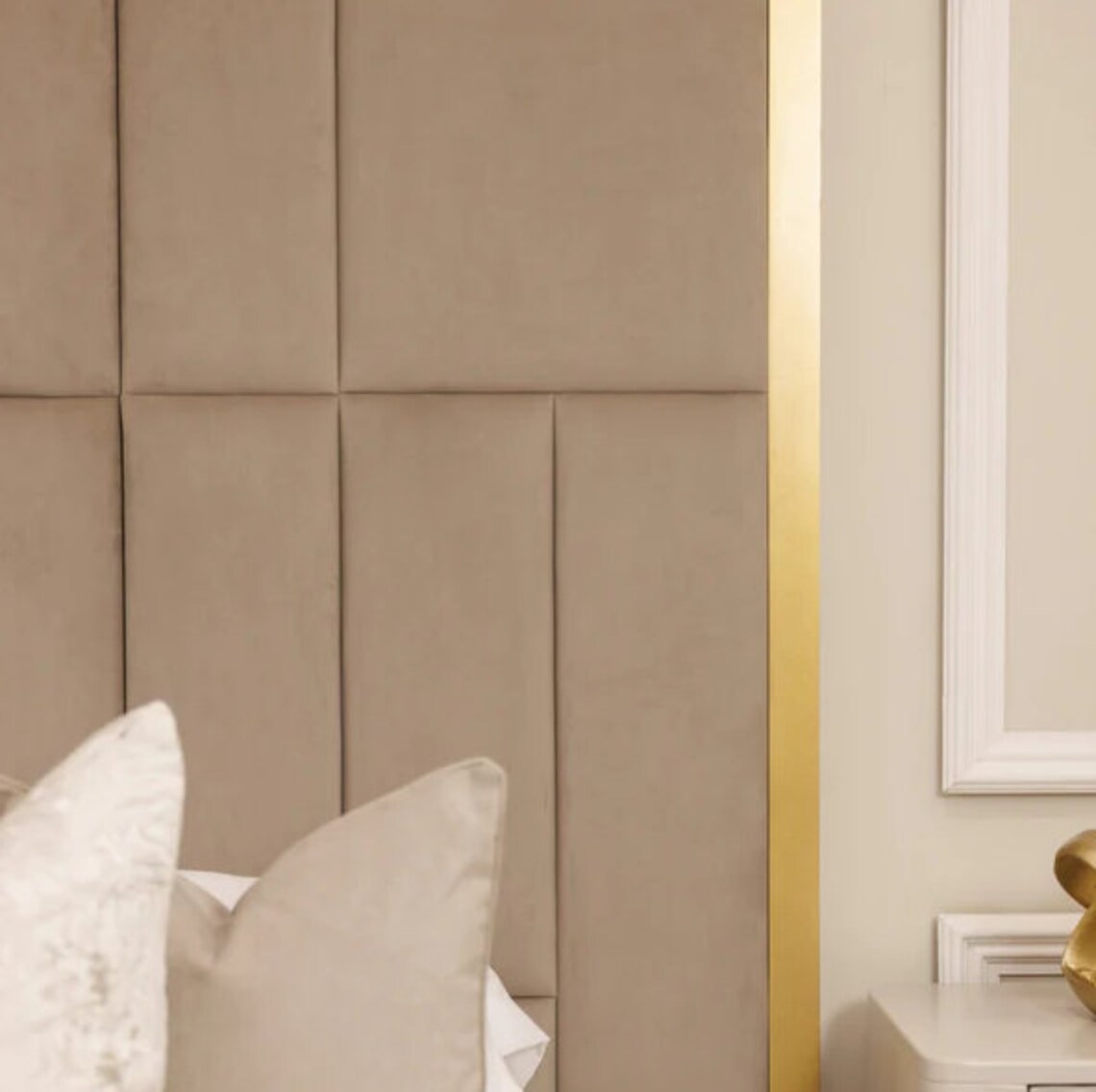 Luxury Upholstered Velvet Wall Panels With Gold Lines Stylish Etsy