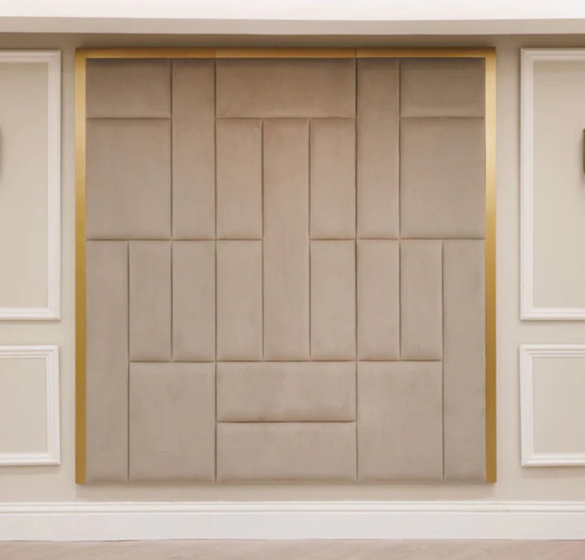Luxury Upholstered Velvet Wall Panels With Gold Lines Stylish Etsy