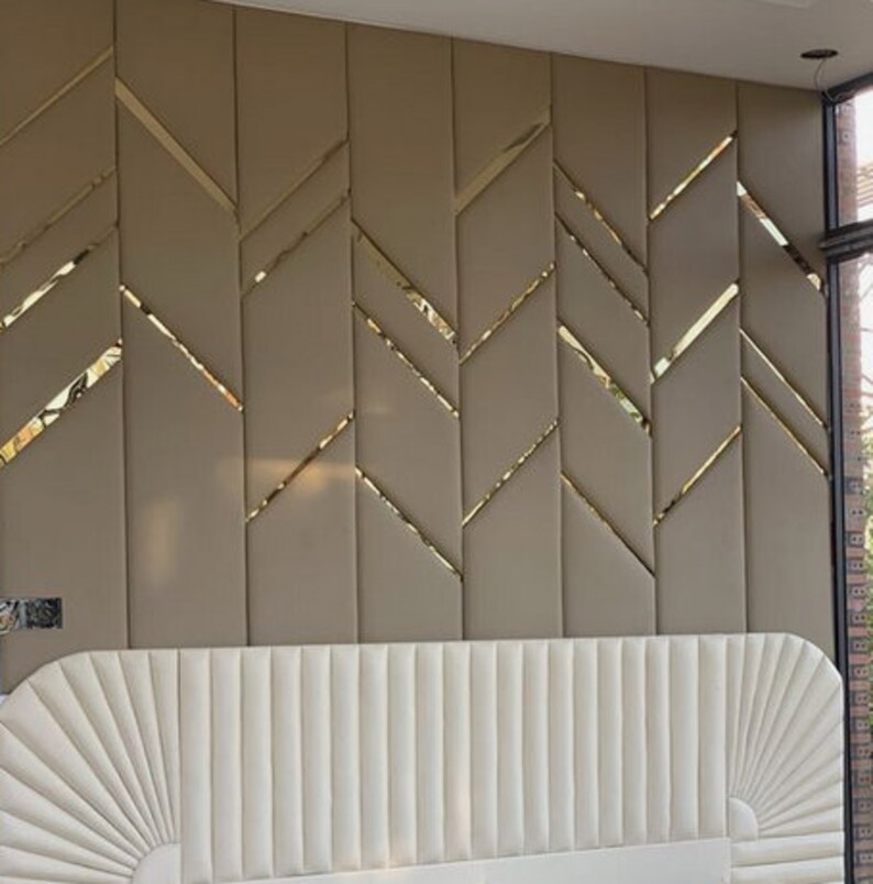 Luxury Upholstered Velvet Wall Panels With Gold Lines, Stylish