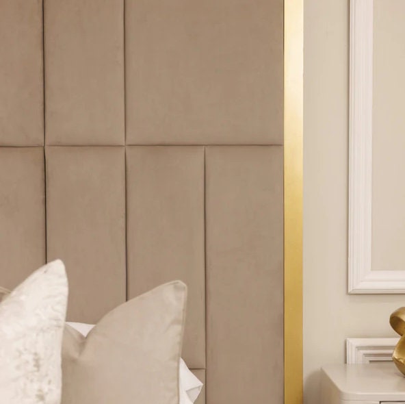 Luxury Upholstered Velvet Wall Panels With Gold Lines, Stylish