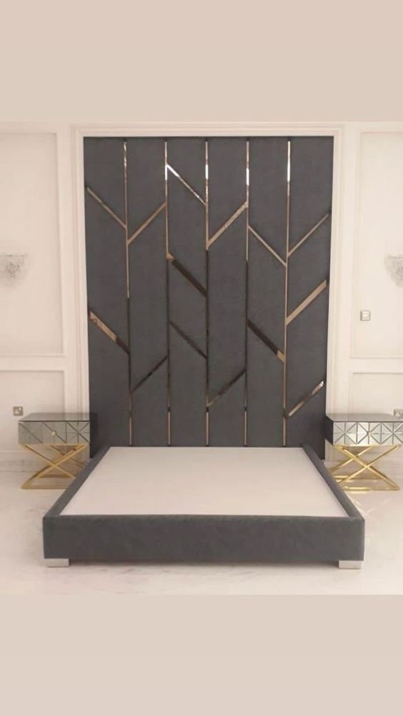 Luxury Upholstered Velvet Wall Panels With Gold Lines, Stylish