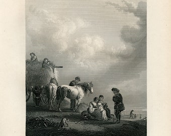 VINTAGE Print - The Hay Cart - Engraved After Picture - 1849 #J673