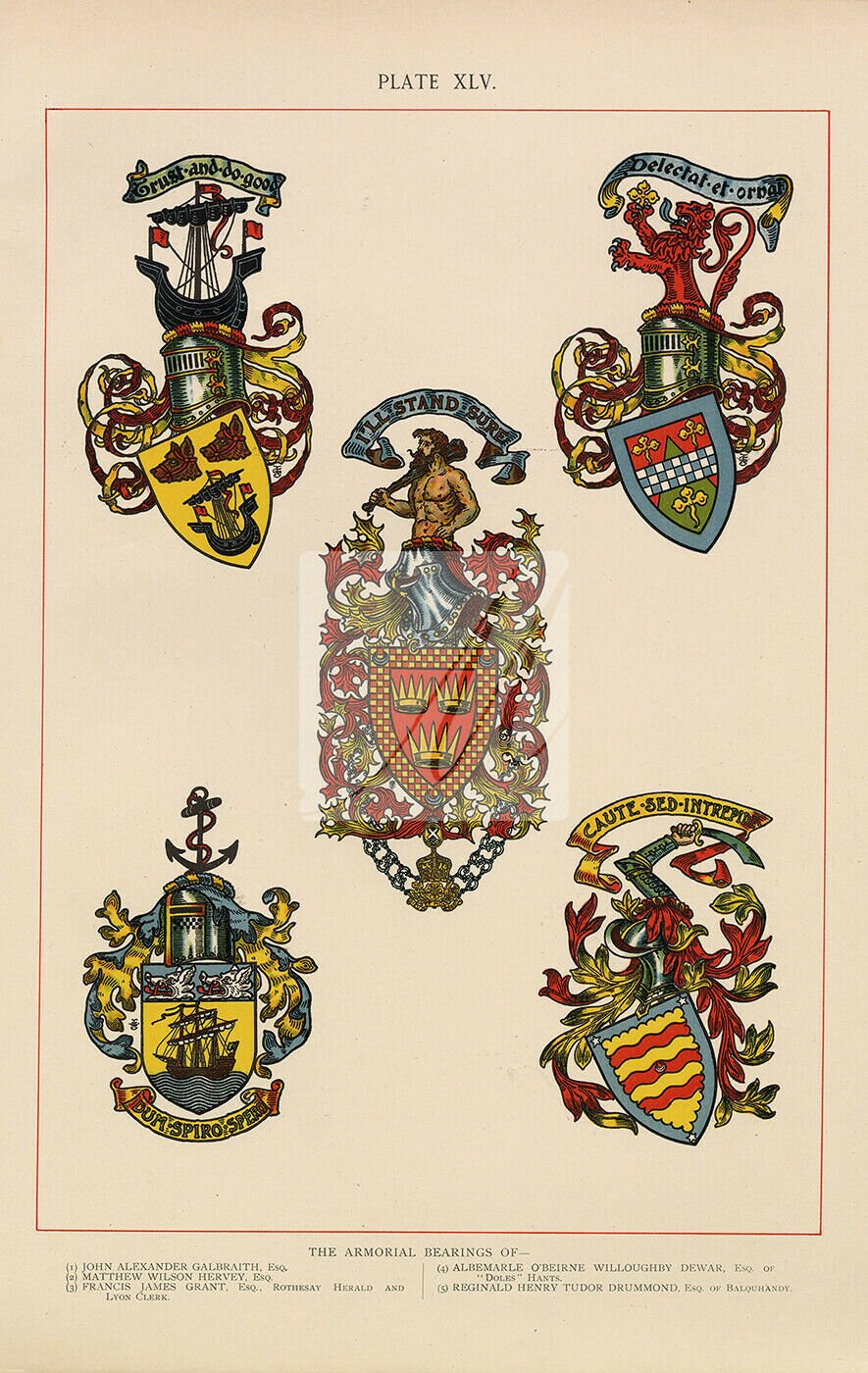 Armorial Bearings 1904 Vintage Coloured Heraldry Print F516 Etsy