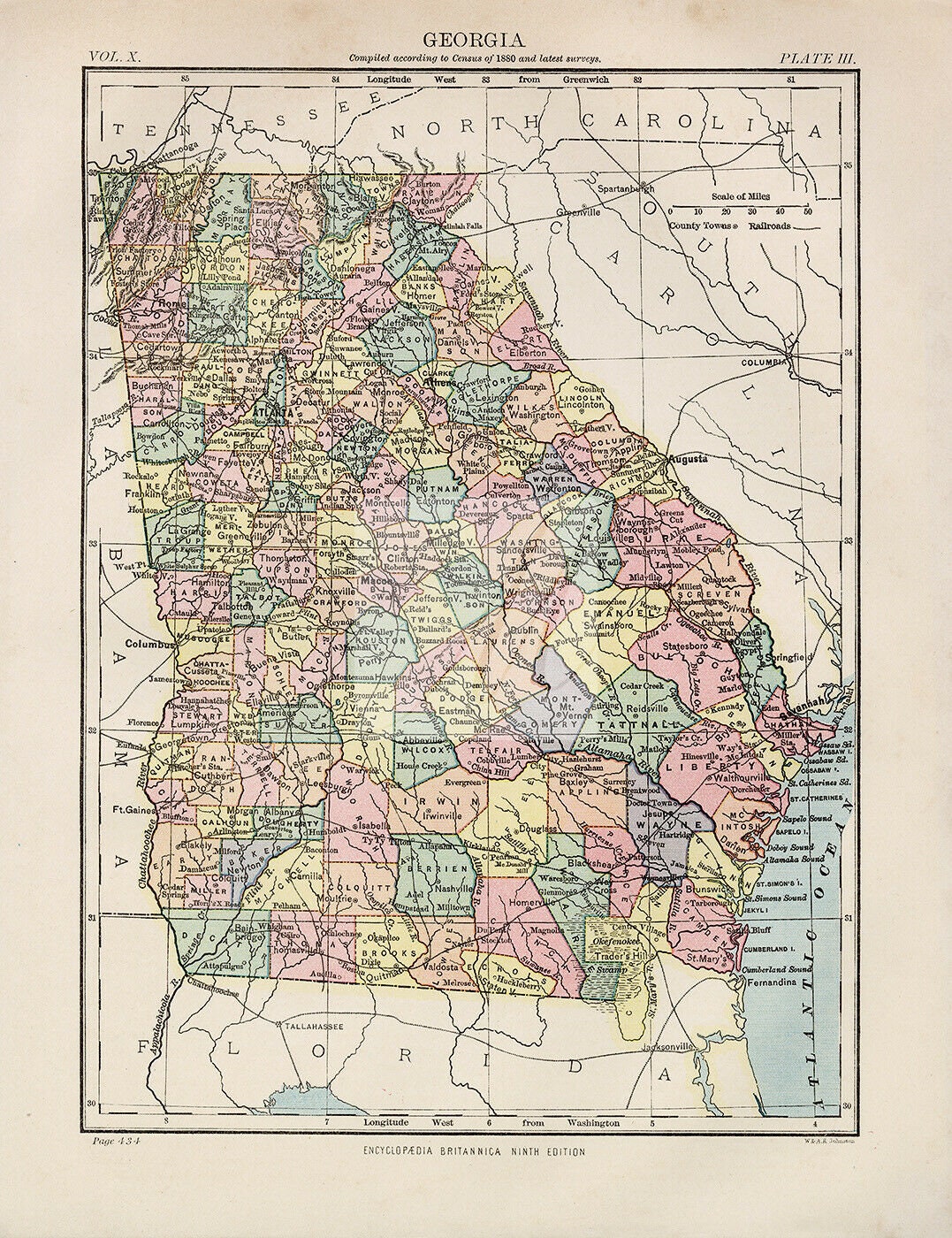 Antique Map of Encyclopedia Britannica 1880 Print Etsy