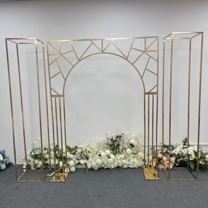 3pcs/set Shiny Gold Arch Rectangle Stand Metal Wedding Arch Ceremony Backdrop Floral Arch Decoration
