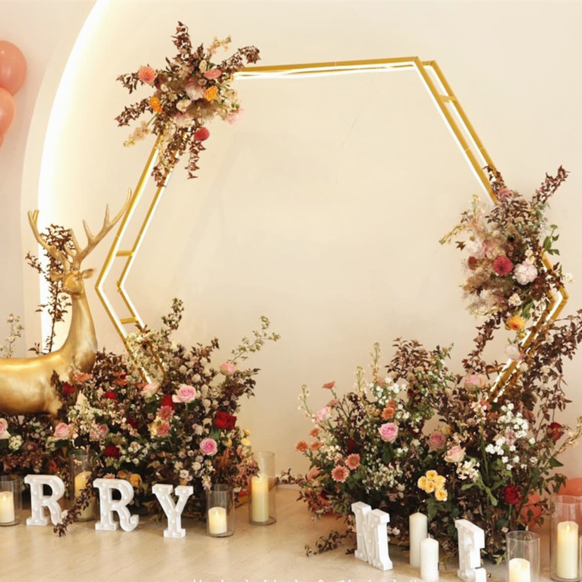 7.2 FT Tall Hexagon Arch Wedding Arch Ceremony Arch Flower image 1