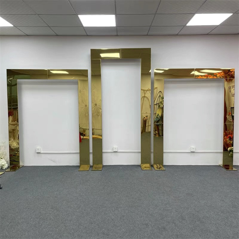 Shiny Gold Rectangle Wedding Arch Metal Mirror Wedding Ceremony Party Stage Backdrop Arch Christmas Decor