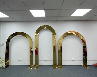 Shiny Gold Round Wedding Arch Metal Mirror Wedding Ceremony Backdrop Arch Christmas Decor Arch