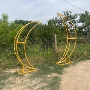 2PCS Wedding Moon Arch Set: Customizable Floral Backdrop Stand