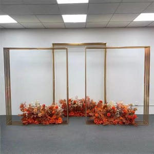 Shiny Gold Geometric Line Square Wedding Backdrop Frame Flower Stand Outdoor Background Arch Stage