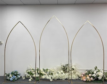 Shiny Gold Wedding Arch Spiky Background Flower Stand Iron Floral Balloons Arch