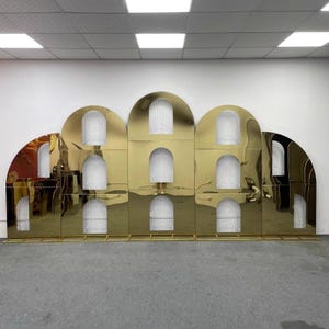 Shiny Golden Metal Wedding Party Background Board Props Semi-circular Bead Curtain Ceremony Arch