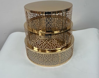 3PCS/SET Luxury Hollow Metal Wedding Cake Stands - Wedding & Event Dessert Display Riser