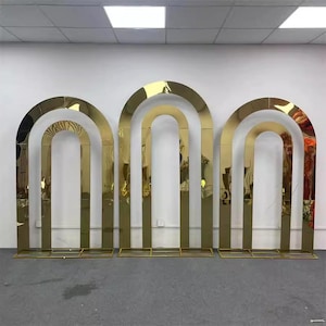 Gold Metal Wedding Arch: Double Round Ceremony Backdrop