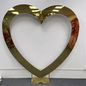 2 m glänzendes Gold und Silber Metall Herz Hochzeitsbogen Edelstahl Blumenbogen Vorschlag Hintergrund