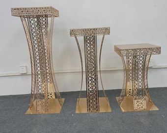 Gold Silver Metal Square Wedding Pillar Stand, Flower Pedestal, Party Dessert Column Table