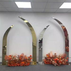 Shiny Gold Silver Wedding Flower Arch Climbing Horn Arch Balloons Arch Backdrop Decoration