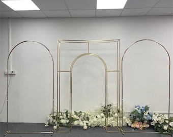 3pcs/set Shiny Gold Arch Wedding Floral Arch Backdrop Truss Arch Boho Wedding Stage Balloons Backdrop Decoration