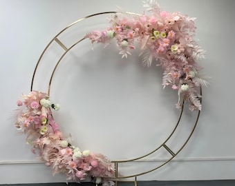 Gold Double Circular Metal Floral Arch Frame, Wedding Ceremony Round Photo Booth Backdrop Stand