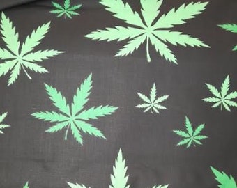 100% Cotton Black Green Marijuana Leaves